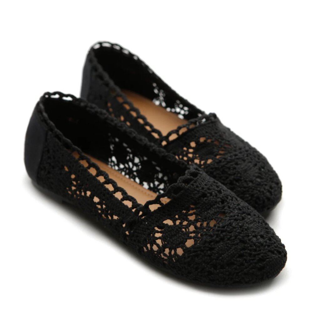 NEW - Ollio Women's Lace Ballet Breathable Flats - Black
